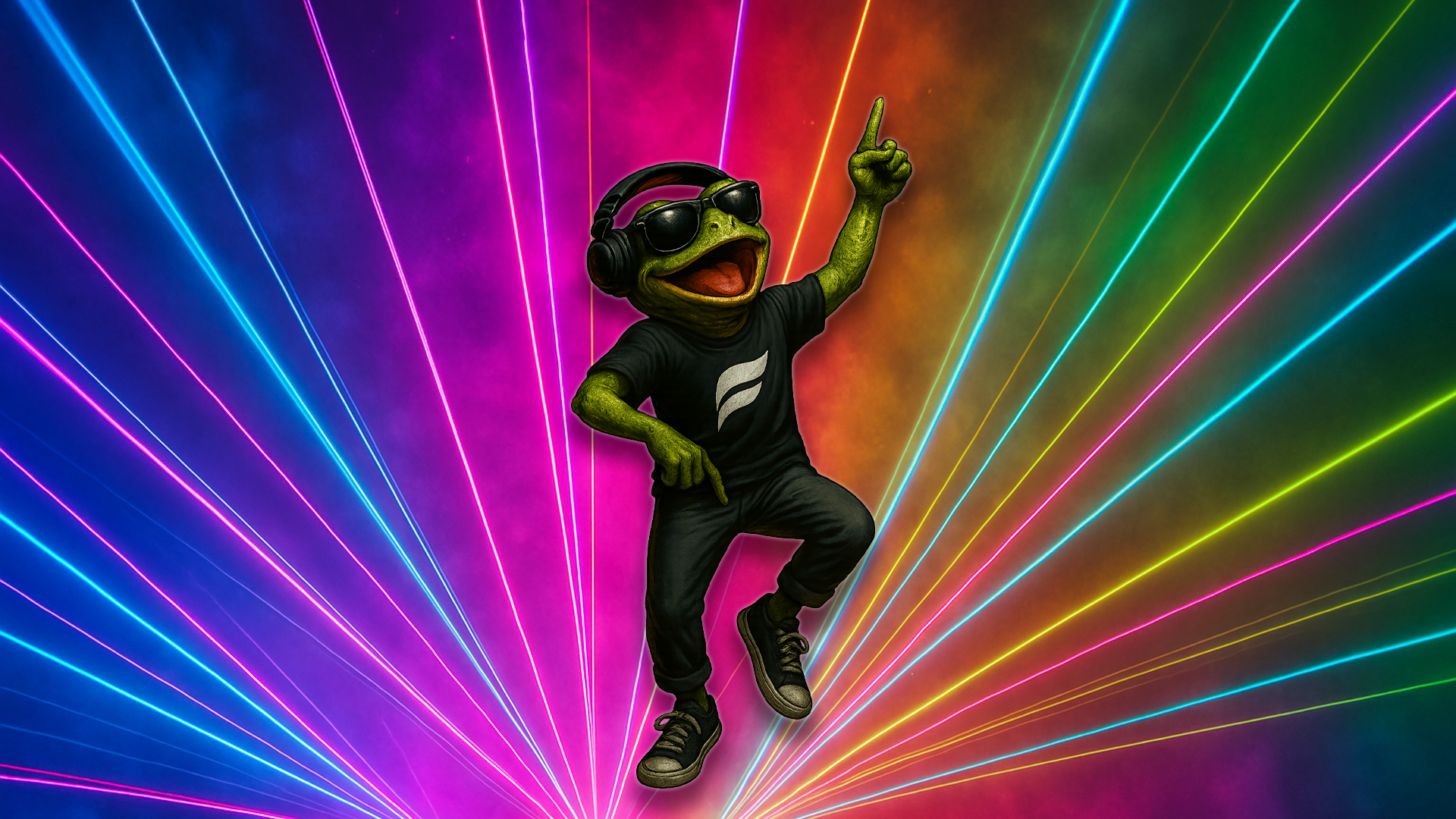 Festly mascot character dancing with headphones and sunglasses