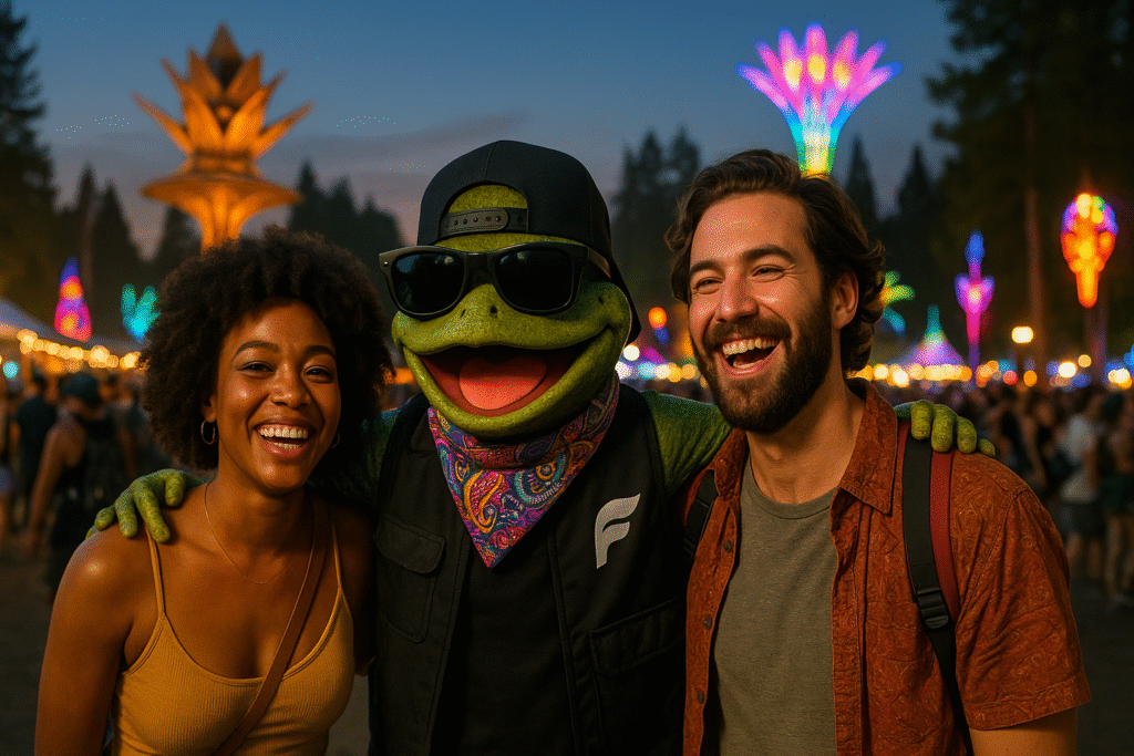 Festly mascot character in Sunset festival art